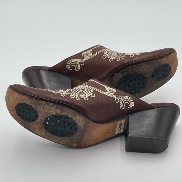 Jessica Bennett leather Clog Mule 7.5 Embroidered Brown Bootie Festival Cosplay - Picture 8 of 16